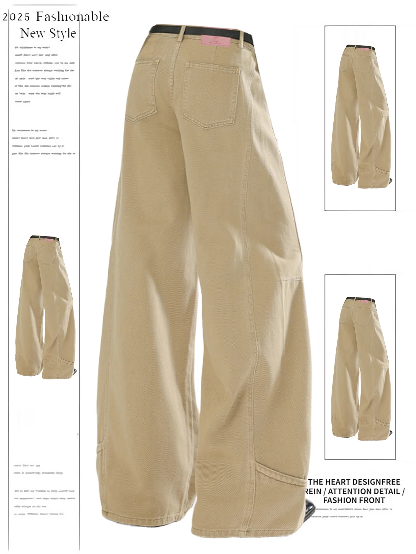 

Джинсы цвета хаки с широкими штанинами, драпированный дизайн с высокой талией, женские осенние свободные брюки, прямые длинные брюки, повседневная одежда