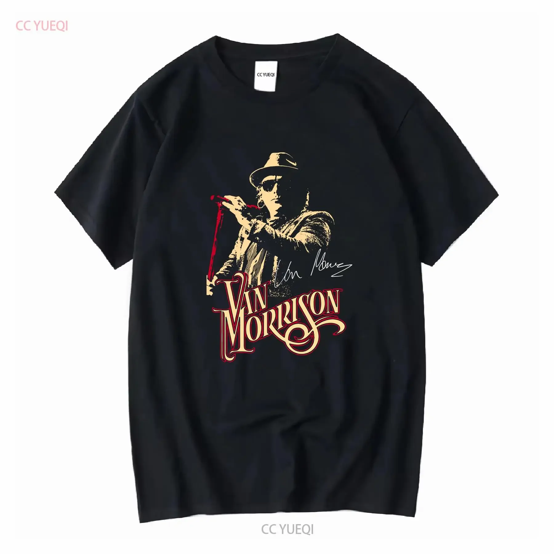 Van Morrison Music Star Heavy Cotton All Size Black T Shirt C2403 long sleeves vintage Washed Top For Everyday Wear Stretched