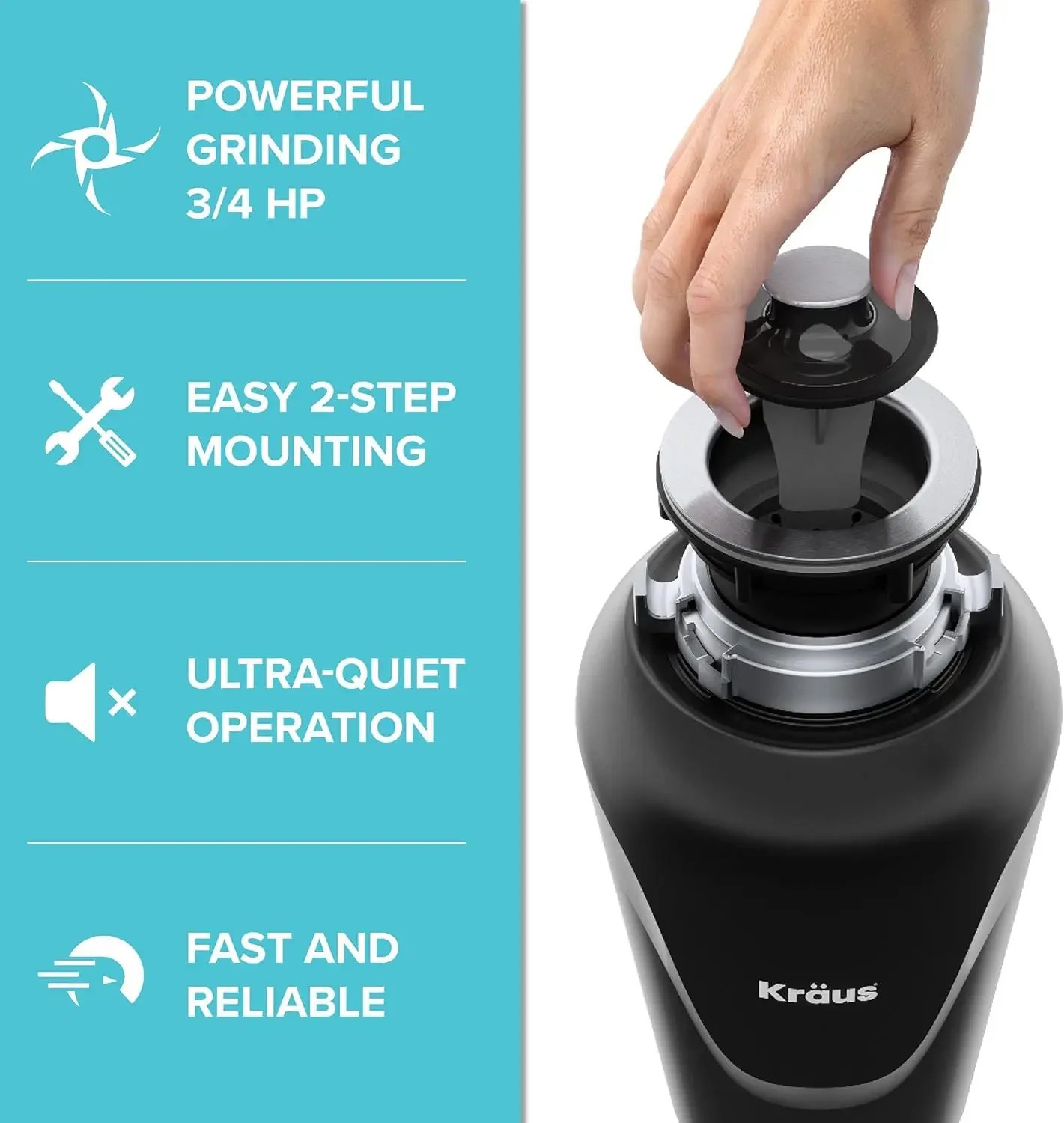 Eliminación de basura de alimentación continua con motor ultrasilencioso de 3/4 HP para fregaderos de cocina con cable de alimentación y brida Inc