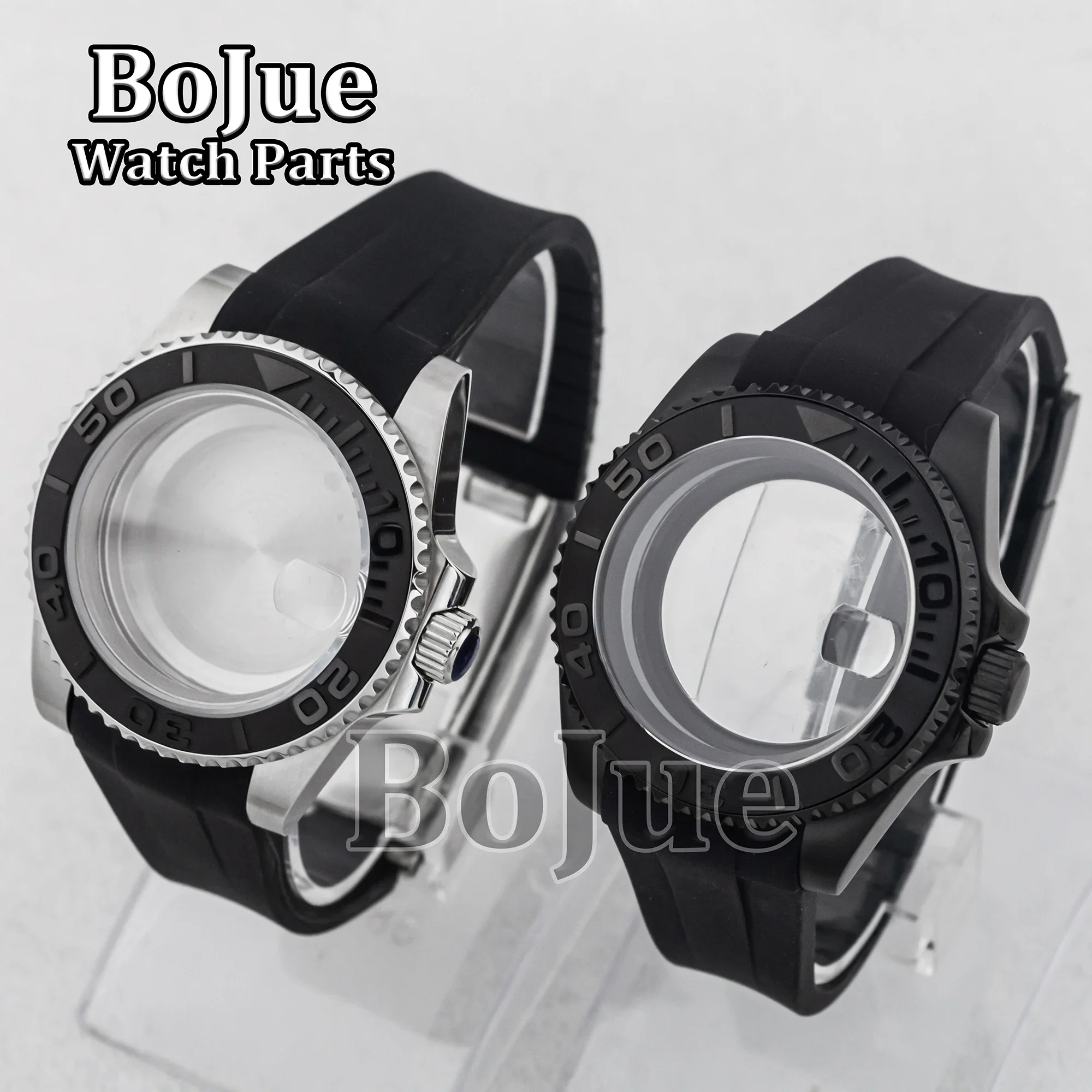 40 مللي متر ساعة رجالية حافظة ساعة بحزام مطاطي سوار معصمه الياقوت الزجاج ل Seiko Nh34 Nh35 Nh36 حركة الطلب وزارة الدفاع يخت ماستر