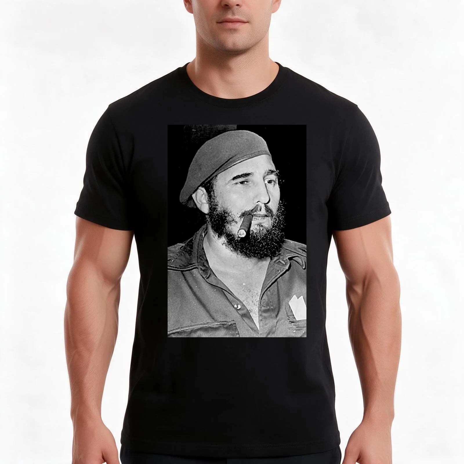 Fidel Castro T-Shirt, Summer Casual Cotton Tee, Oversized Streetwear Tops, Vintage Graphic Print, Loose Fit Short Sleeve