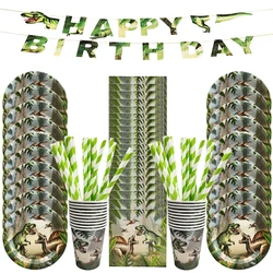 Dinosaur Party Disposable Tableware Sets Kids Dinosaur Theme Birthday Party Decoration Plate Cup Jungle Safari Baby Shower Party
