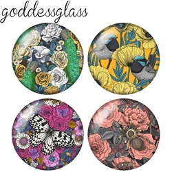 새로운 아름다운 꽃 나비 새 공작 10pcs 12mm/18mm/20mm/25mm 라운드 사진 유리 카보 숑 데모, 플랫 백 메이킹 결과