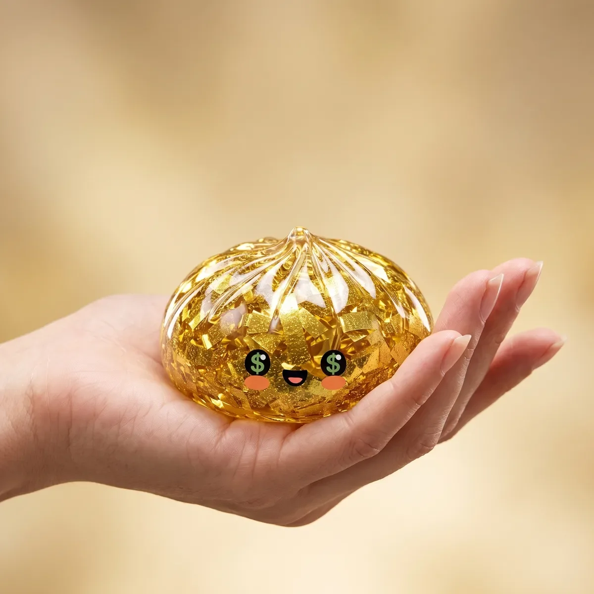Transparent Gold Foil Bun Squeeze Toy Cute Fortune Dumpling Fidget Toy Sparkly Squishy ASMR Sensory Toy Soft Stress Relief