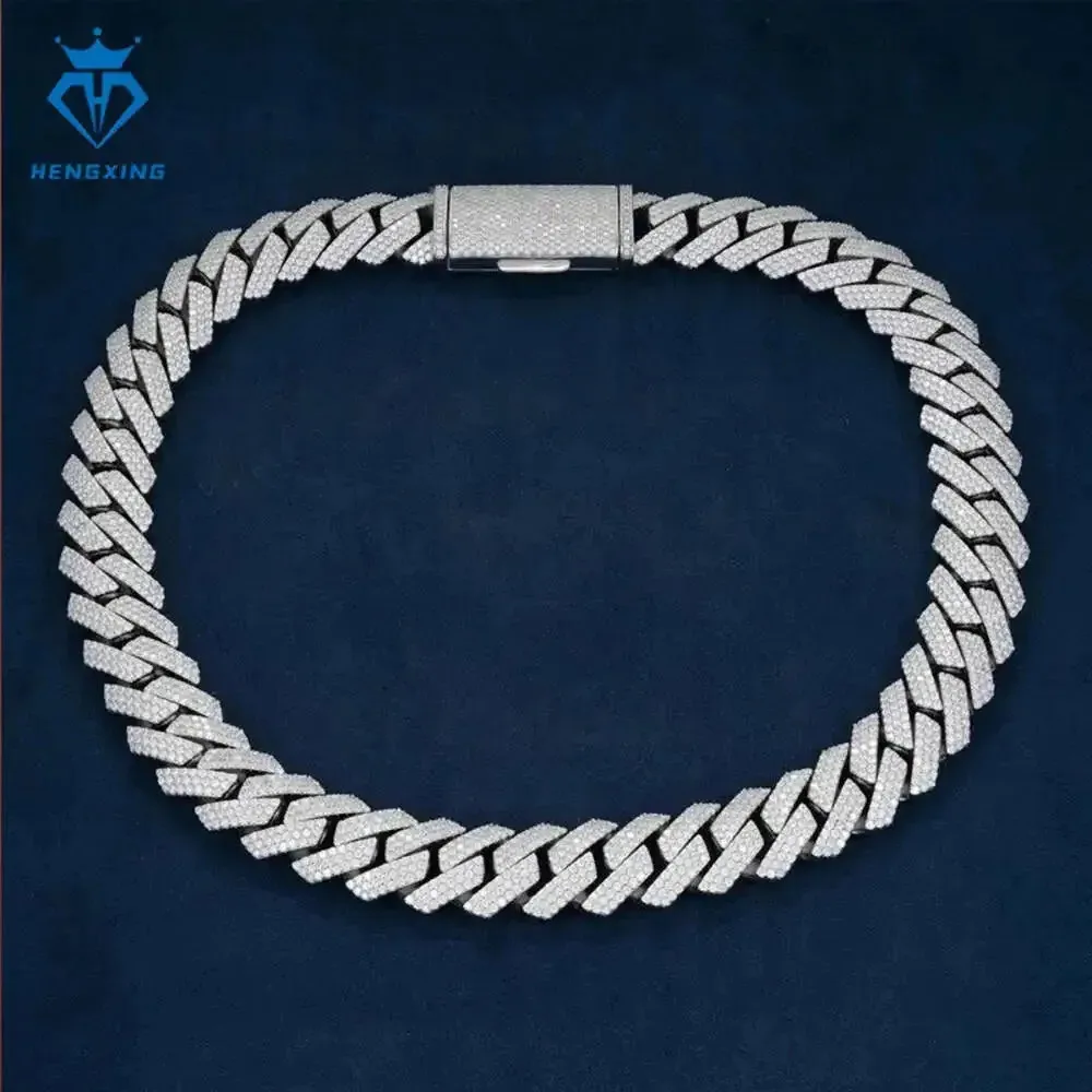 

Hengxing Jewelry 18mm 925 Silver Cuban Link Chain Vvs Pass the Diamond Tester Hip Hop Iced Out Moissanite Cuban Link Chain