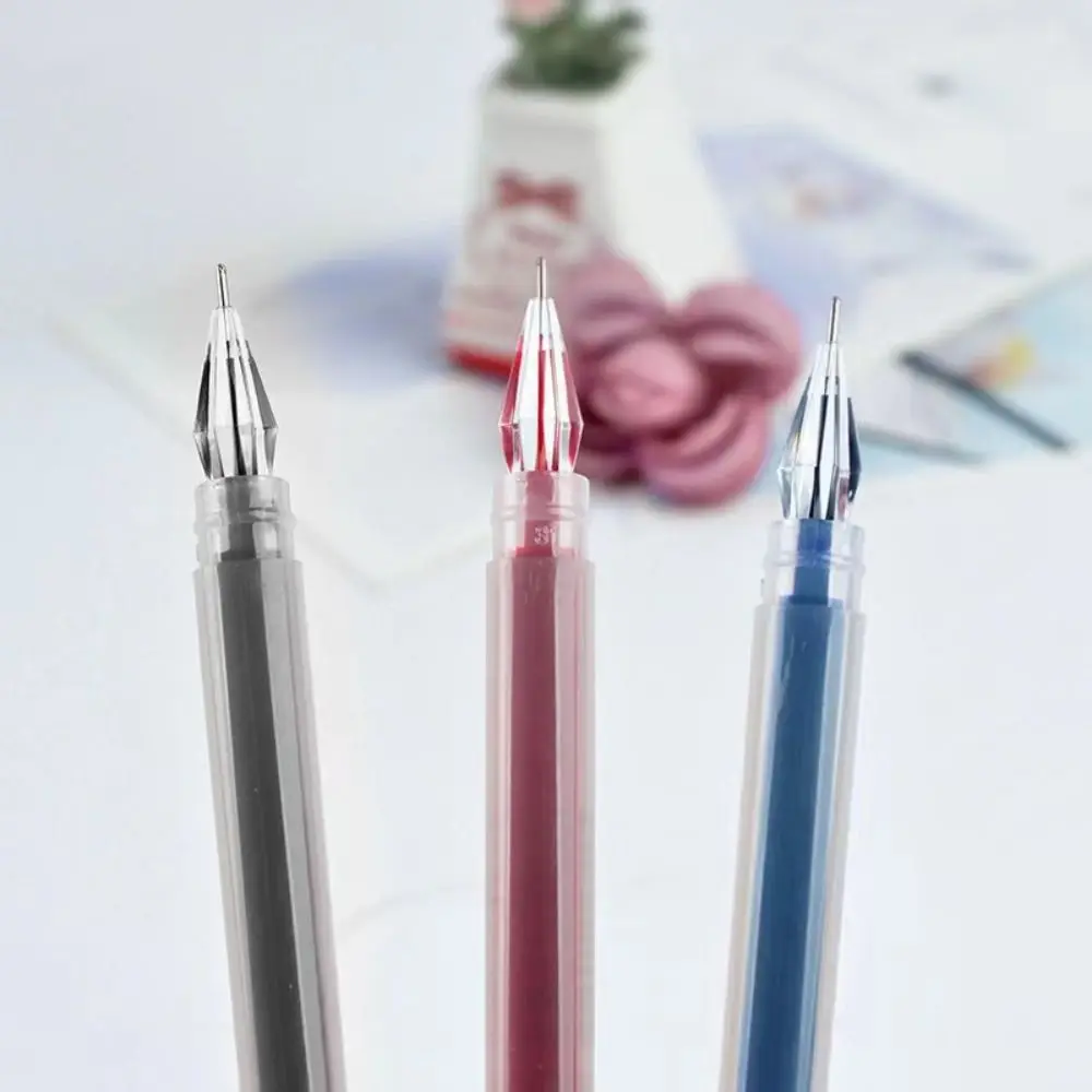10PCS/Set Quick-drying Gel Pen Press Type 0.38mm Diamond Tip Ballpoint Pen Black/Blue/Red Ink Writing Tool Stationery