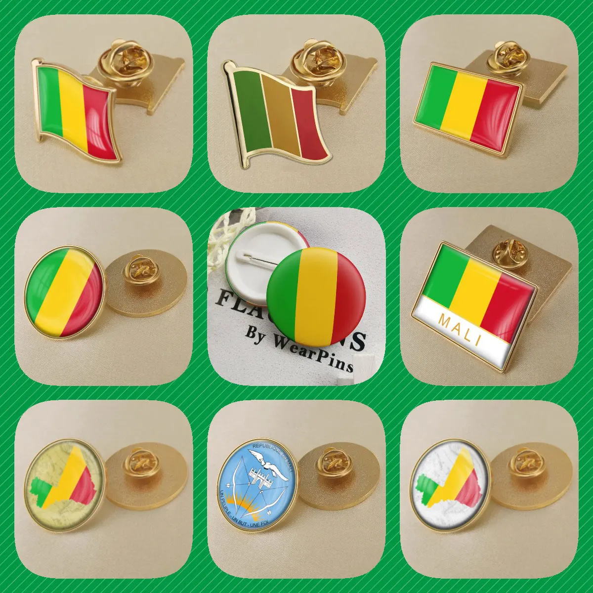 Mali Malians Map Flag National Emblem Brooches Badges Lapel Pins