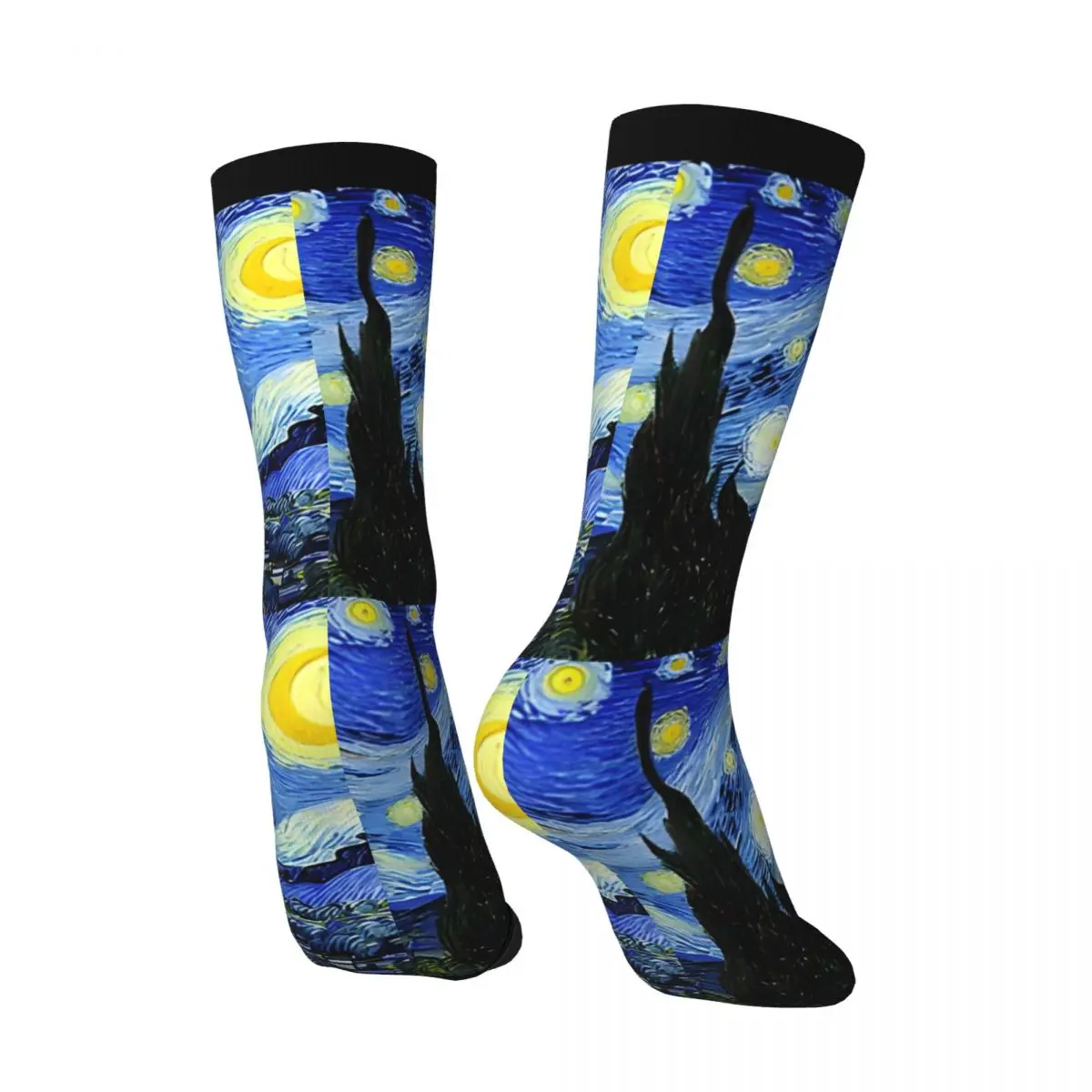 Crazy compression Starry Night Painting Sock for Men Harajuku Van Gogh Seamless Pattern Crew Sock Novelty