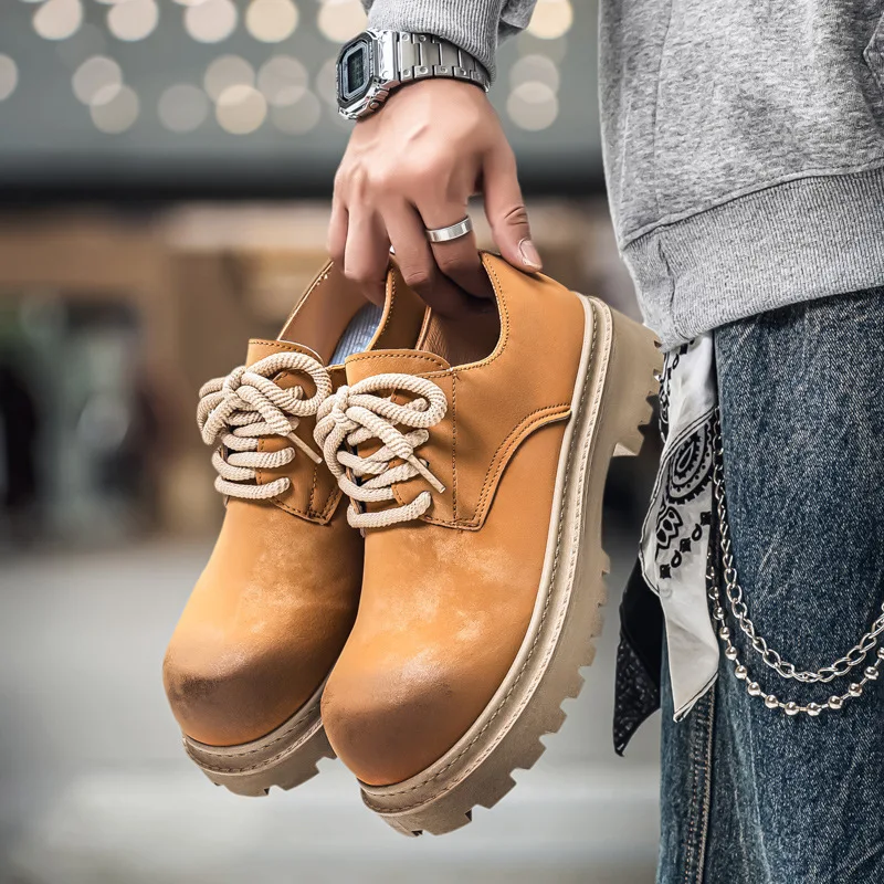 

New Spring and Autumn 2025 Fashionable and Simple Workwear Casual Large-head Leather Shoes,Niche Low-top Thick-soled Men's Shoes
