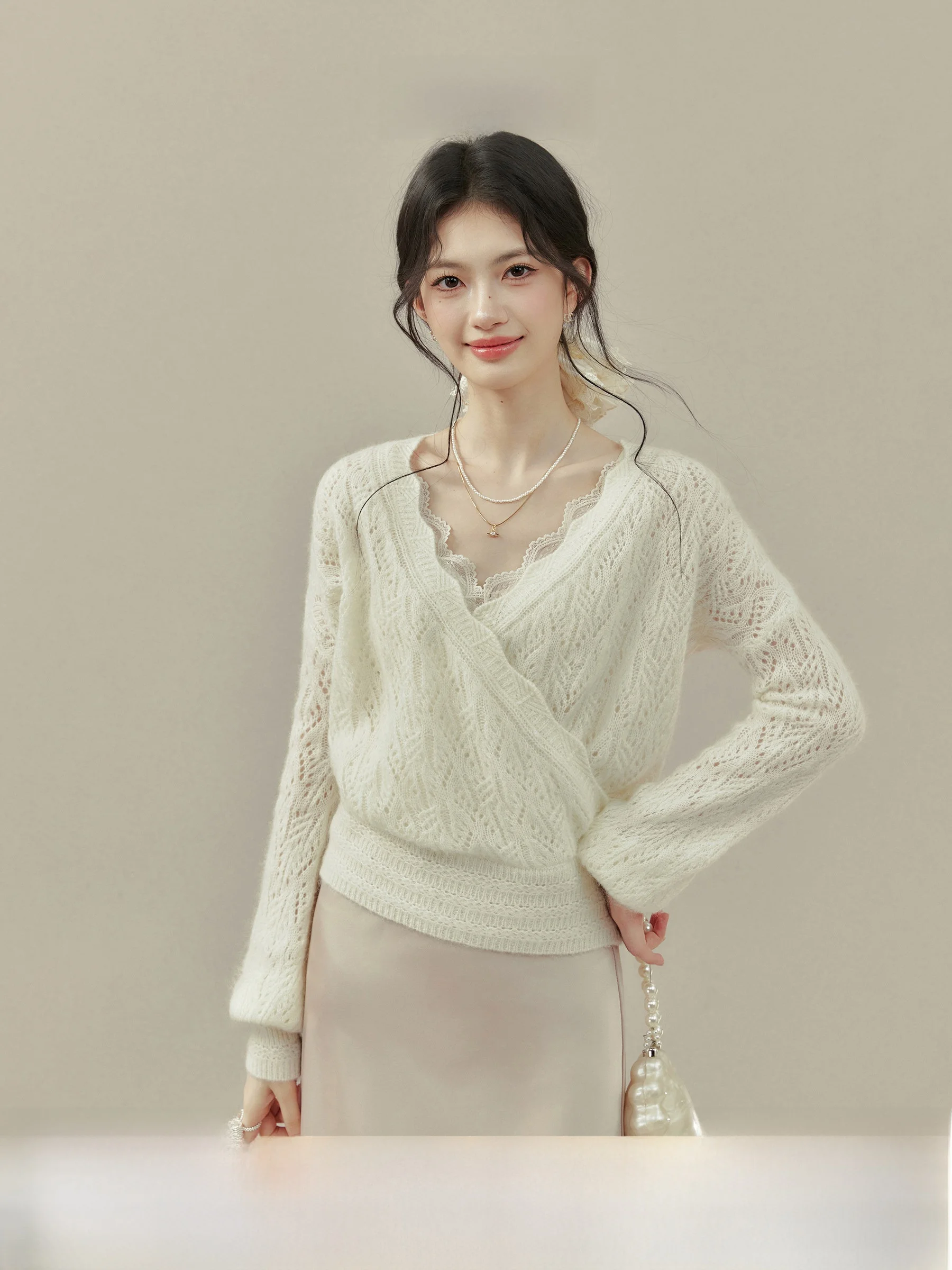 

Spring Wild Tour Thinming Cross V-neck Long Sleeve Base Shirt Women's Slimming Knitted Top plus Size Fashion Ladies' Wear