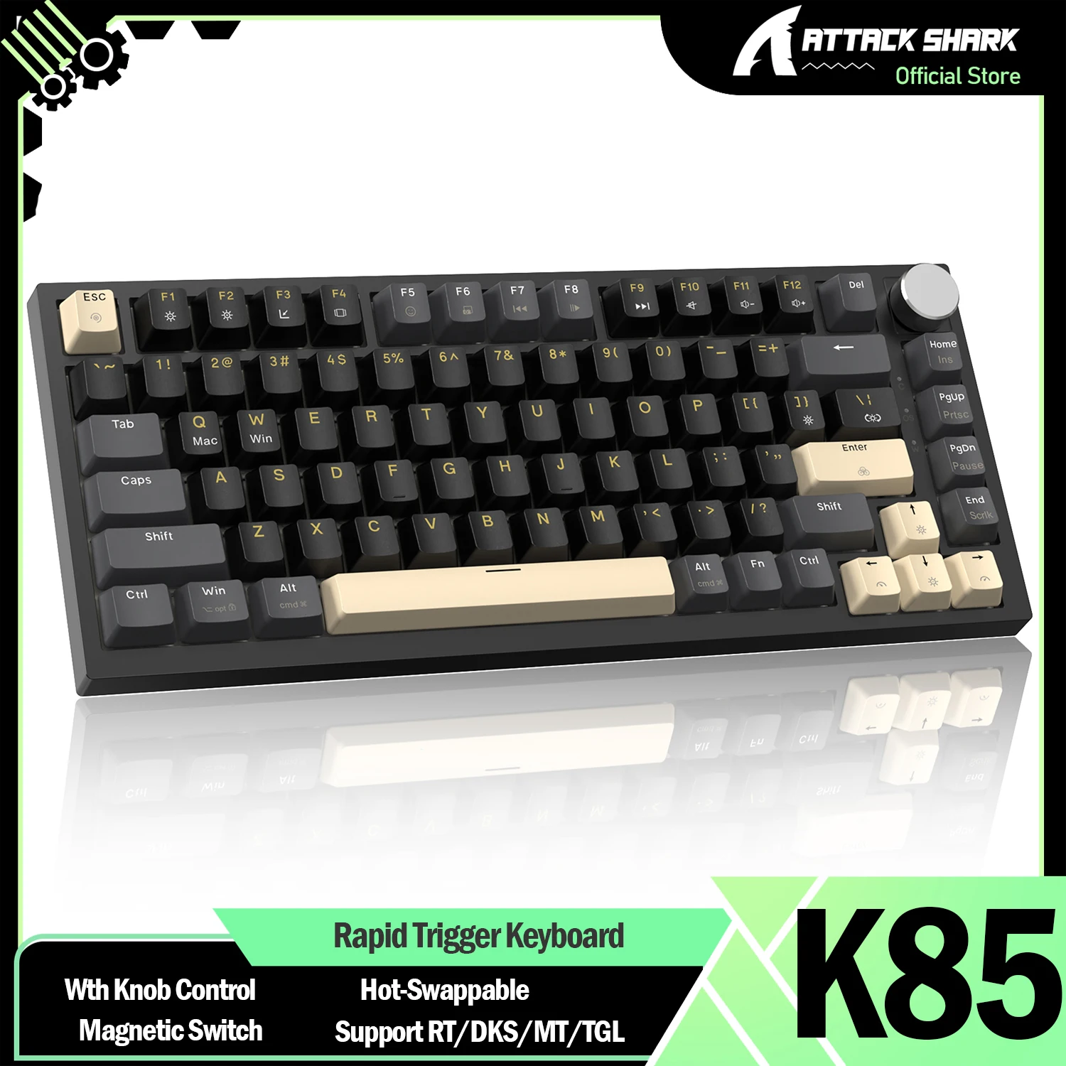 ATTACK SHARK K85 Rapid Trigger Keyboard Magnetic Switch 75% Wired With Magnetic Switch, Support RT/DKS/MT/TGL