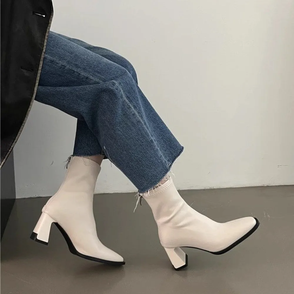 

High Heel Slim Boots Fairy Style 2024 New Soft Leather Thick Heels Internet Celebrity Fashion and Temperament Boots