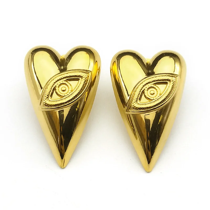 Boze Oog Hart Liefde Vorm Piercing Oorbellen voor Vrouwen Meisjes Rvs Goud Kleur Vrouwelijke Islam Moslim Oor Stud Sieraden Gift