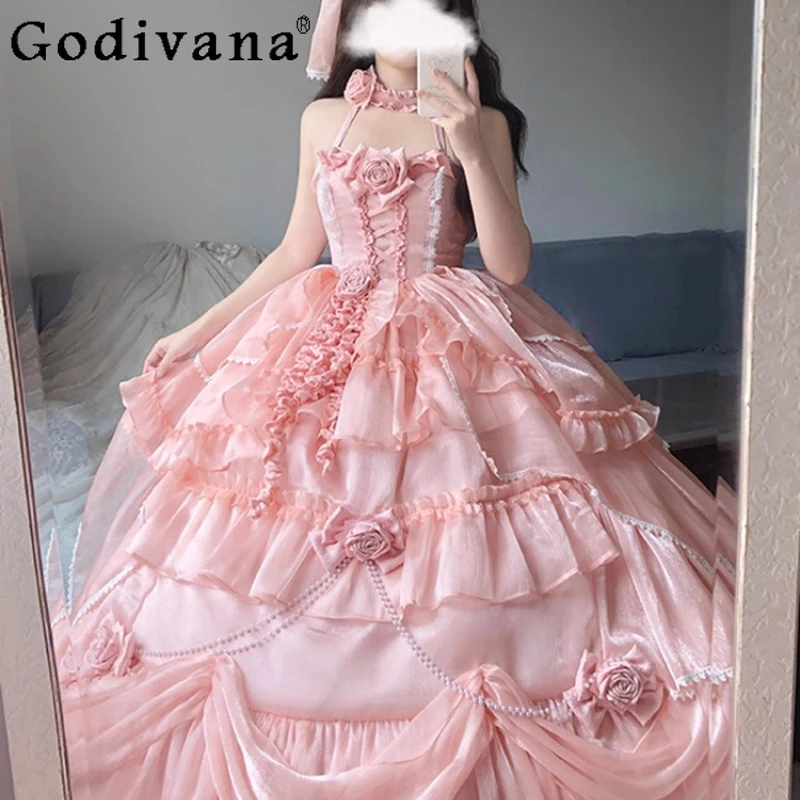 الوردي لوليتا فستان الزفاف المرأة الجديدة الراقية ثوب مسائي فستان يوم الطالب حفل الكبار لوليتا الأميرة فستان حلو