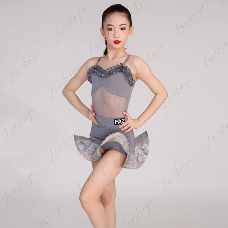 주니어 여아 고급 라틴 댄스 트레이닝복 신상 고급 어린이 연습복 공연용