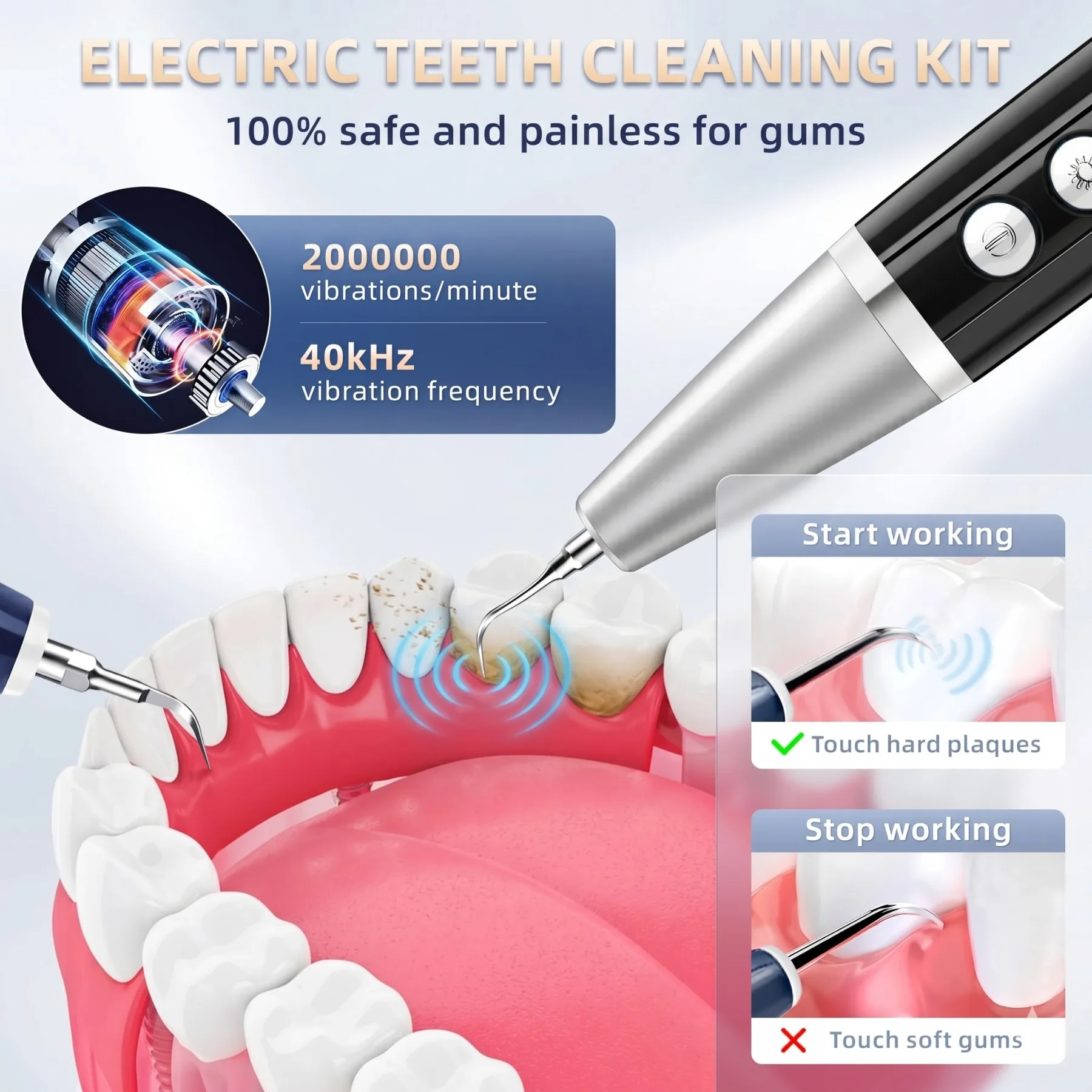 Ultrasonic Tooth Cleaner Electric Dental Scaler for Teeth Tartar Remover Calculus Plaque Cleaner 5 Modes IPX6  Oral Hygiene Kit view 5