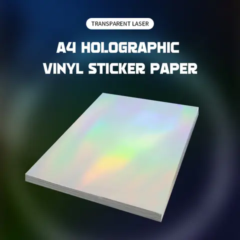 Papel adhesivo de vinilo holográfico A4, papel adhesivo PET con láser transparente para impresora de inyección de tinta, resistente al agua, antidesgarro, DIY