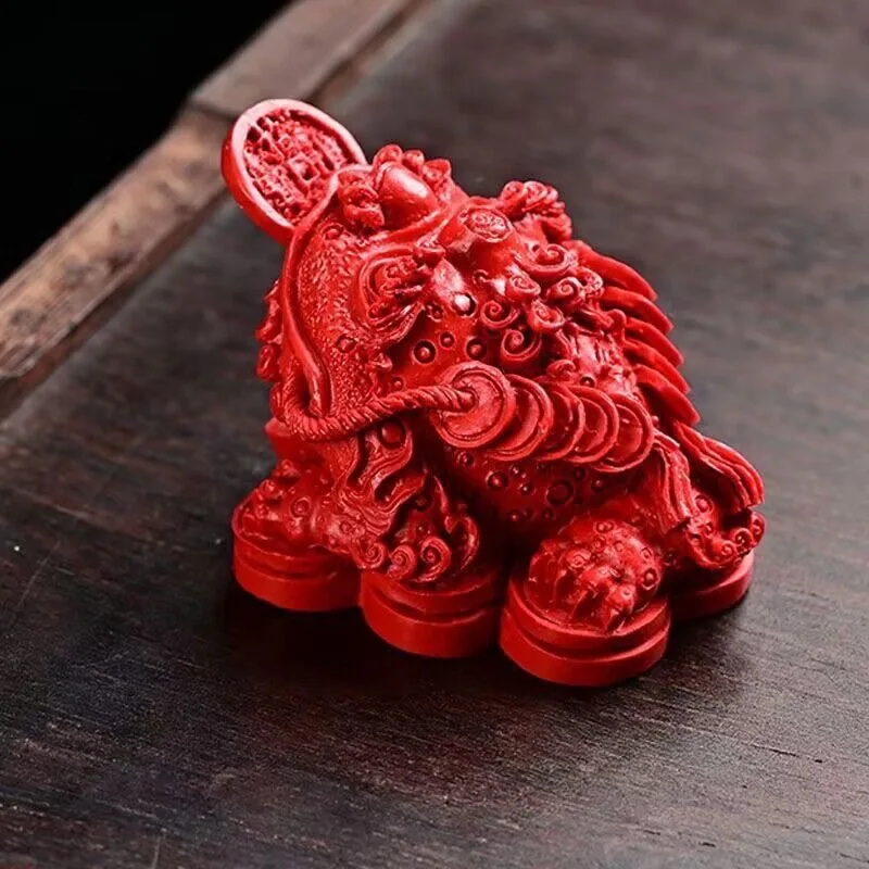 Golden Toad Red Decorative Dragon Turtle Figurine Cinnabar Home Art Crafts Living Room Entrance Office Desk Decoration Chinese S