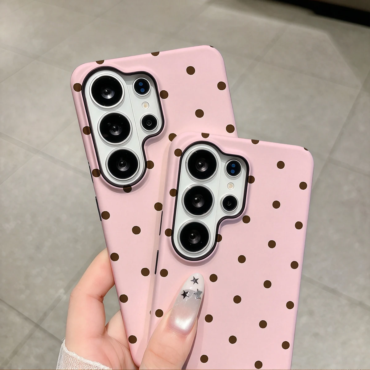 Pink Brown Polka Dots Phone Case For Samsung Galaxy S26 S25 Ultra S24 S23 Plus Hard Shock‑Absorption 2-in-1Protective Cover