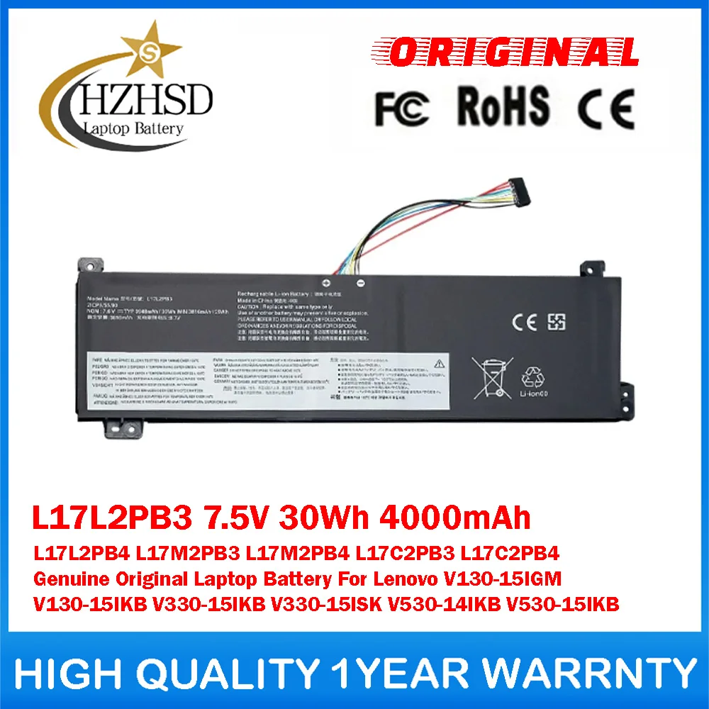 

L17L2PB3 7.5V 30Wh 4000mAh L17L2PB4 L17M2PB3/4 L17C2PB3/4 Genuine Original Laptop Battery For Lenovo V130-15IGM/15IKB V330-15IKB