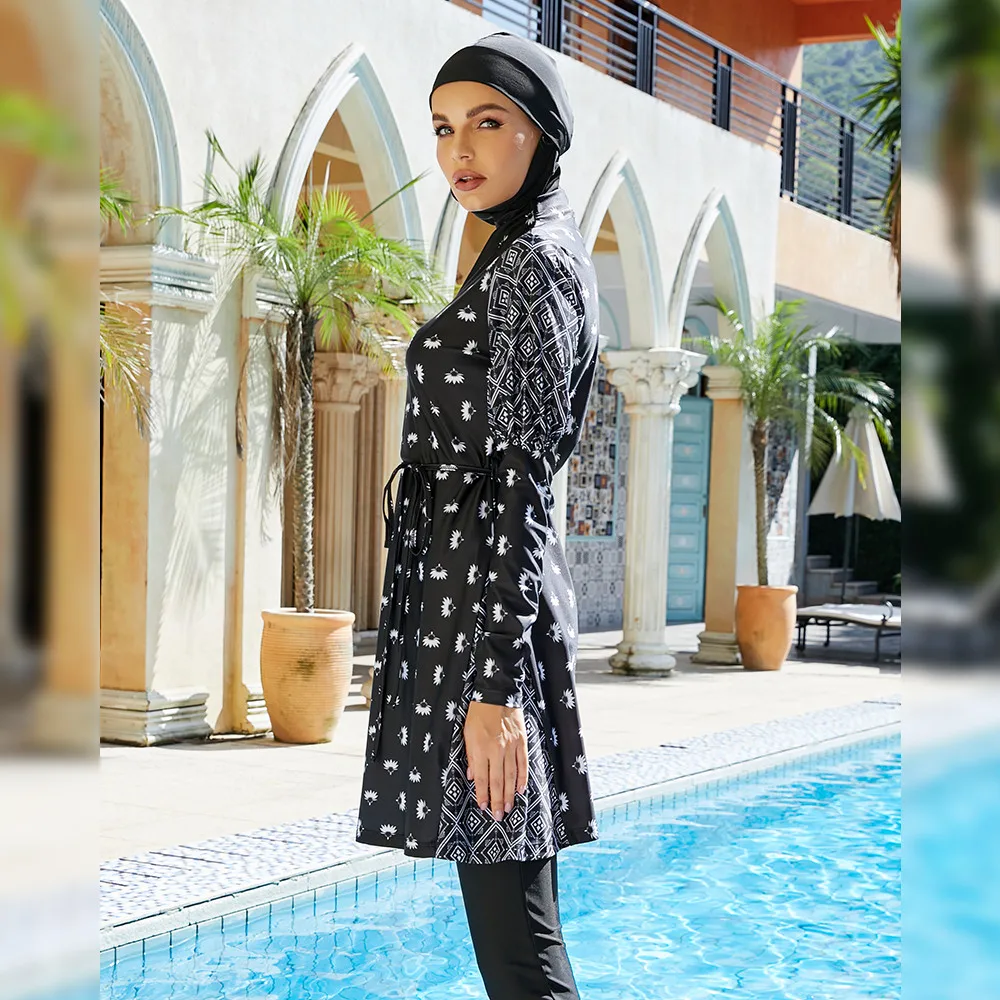 Modest Burkini Women Muslim Full Cover Long Sleeve Hijabs Swimwear 3 Pieces Set Islamic Swimsuit Swimming Costumes Bathing Suits