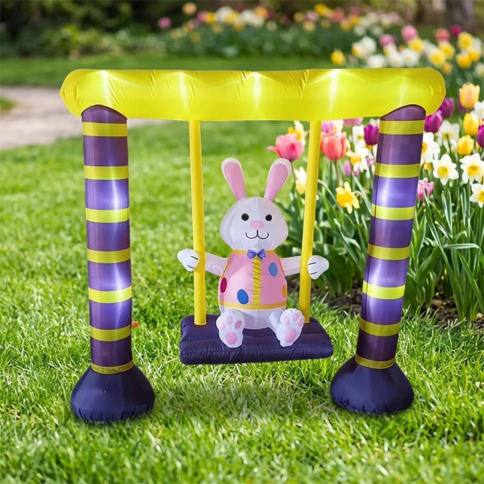 5FT Tall Inflatable Rabbit Swing for Lawn Ornament Outdoor Easter Decoration Garden Party Yard Art