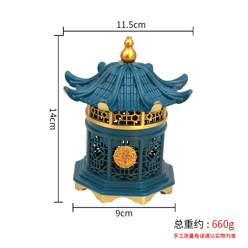 Color Glaze Retro Pavilion Incense Burner Hollow Window Flower Incense Burner Office Stall Cultural Play Brass Crafts Ornament
