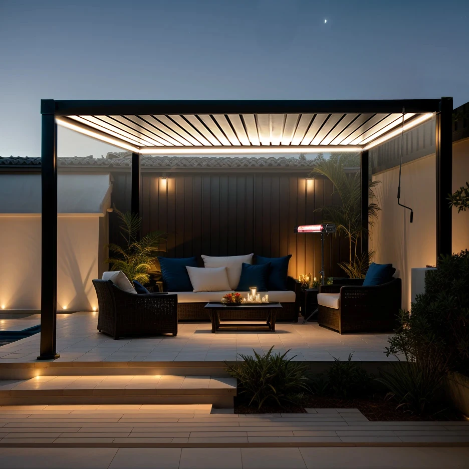 

High Quality Smart Folding Outdoor Patio Pergola Gazebo With Waterproof Aluminium Powder Coated Frame Easy Installation PVC Roof