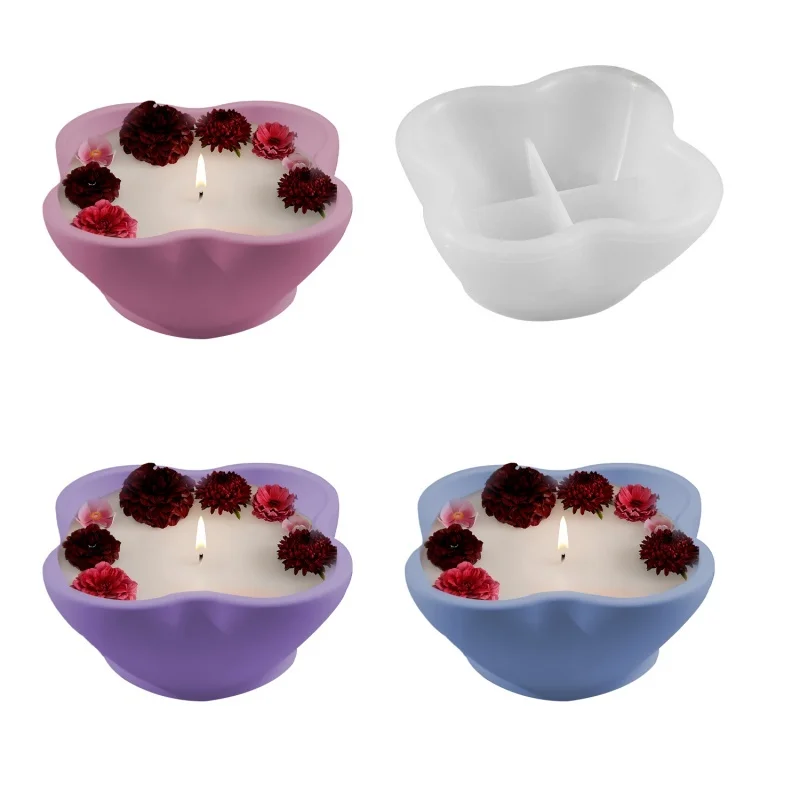 Petal Shaped Candle Cup Storage Bowl Silicone Mold DIY Desktop Ornament Candlestick Vessel Epoxy Resin Mold Home Decoration