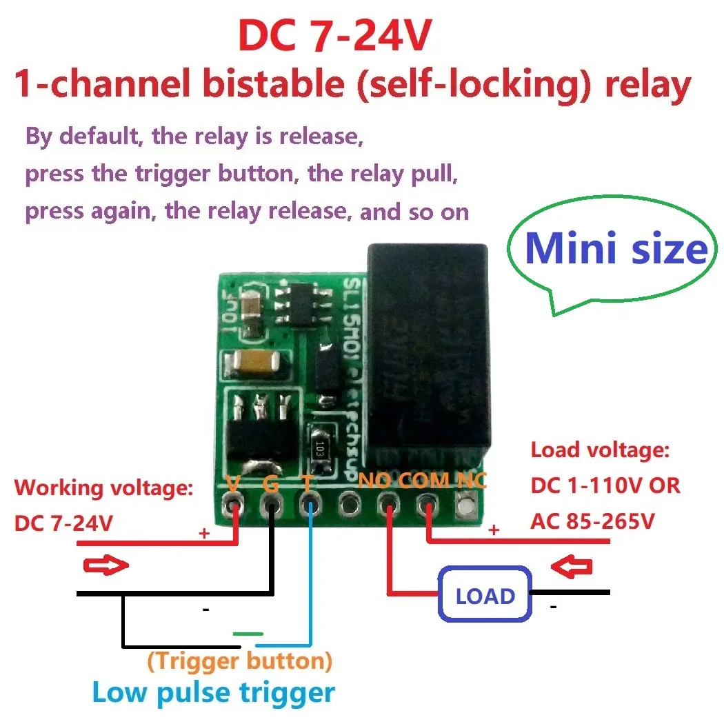 Flip-Flop Latch Switch Board DC 12V 2A Mini 1ch Bistable Self-locking Relay Module for LED Motor Solenoid Valve
