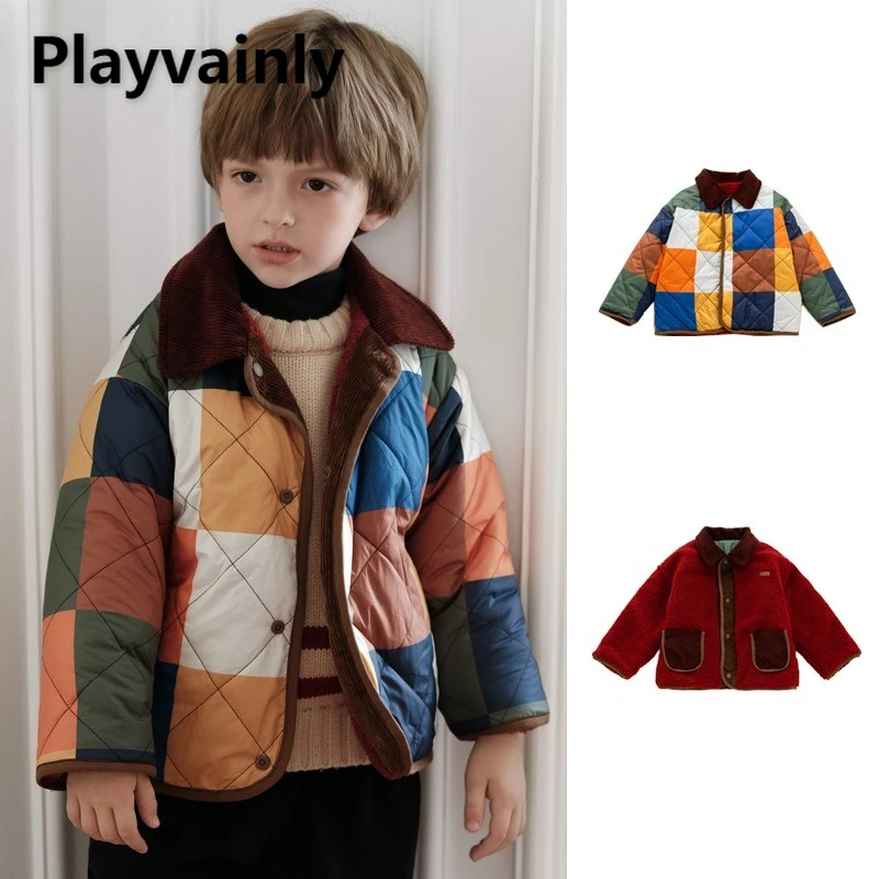 

Reversible Kid Padded Jacket 2025 Autumn Winter Thickened Fleece Warm Coat Boys Girls Loose Fashion Coat Children Clothing W5317