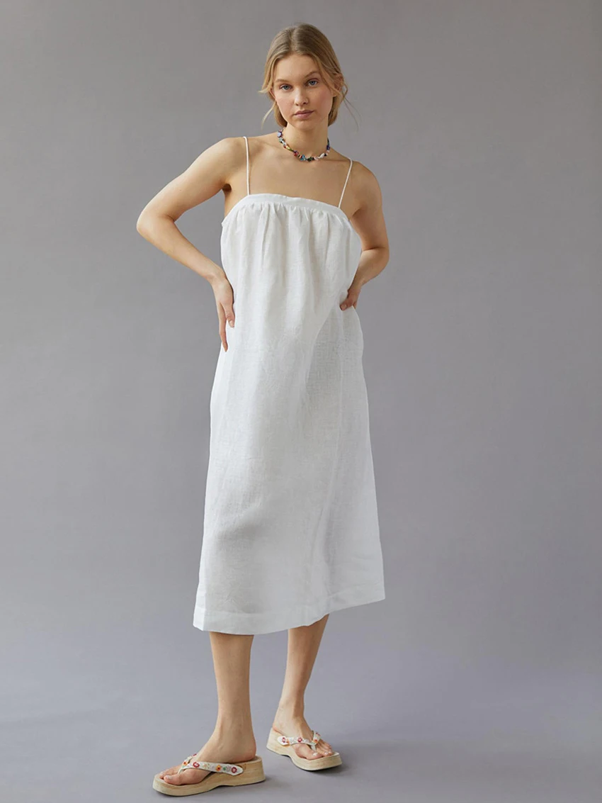 

Marthaqiqi Casual Female Nightgowns Sexy Spaghetti Strap Sleepwear Backless Nightwear Mid-Calf Dress Summer Cotton Women Pajamas