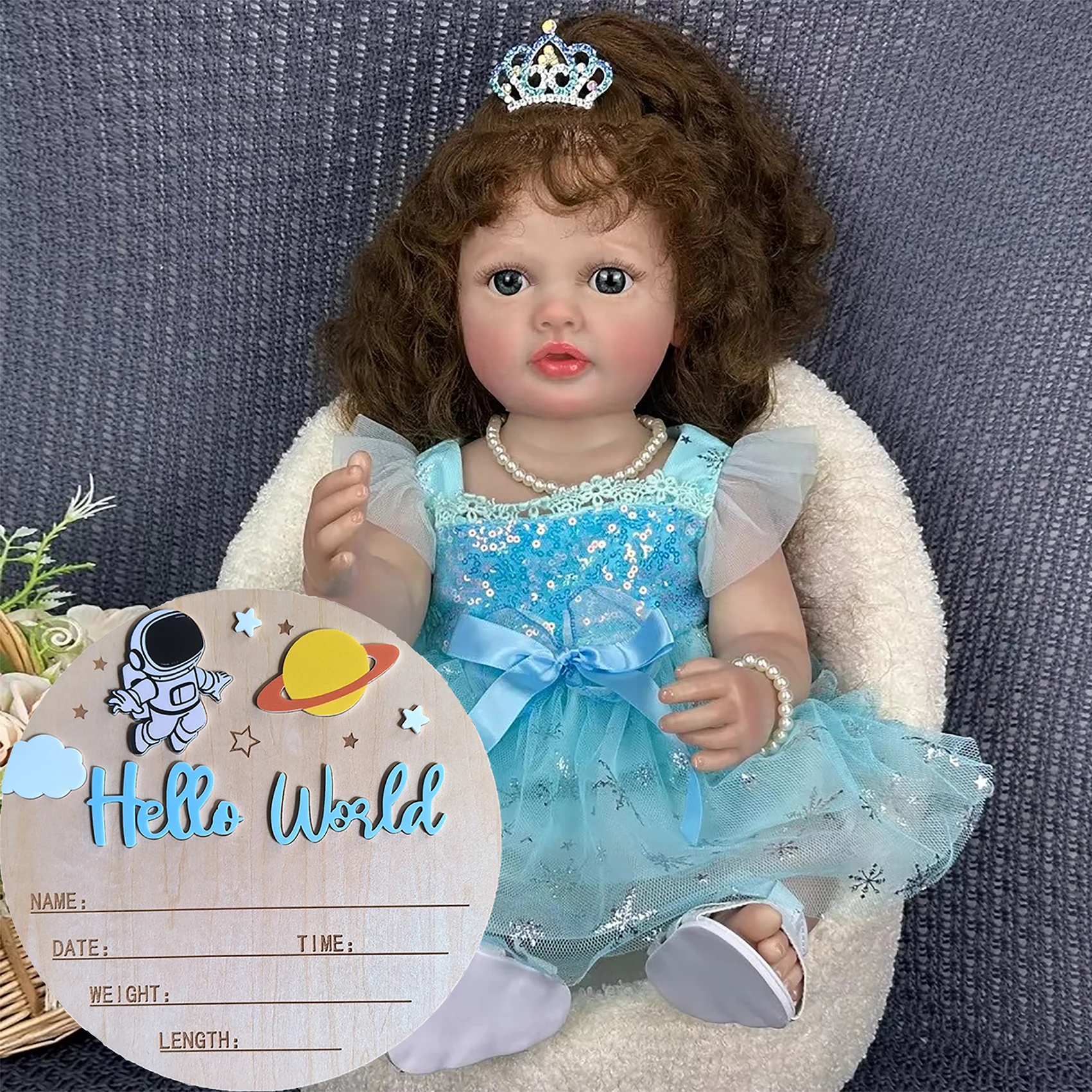 

22-Inch Artificial Painted Reborn Doll Soft Vinyl High Simulation Girl Toy Companion Doll With Changeable Clothes W-2189