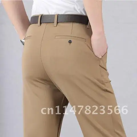 Slim Fit High Stretch Men's Classic Summer Casual Pants Solid Color Business Casual Wear Formal Suit Pants Dropshipping