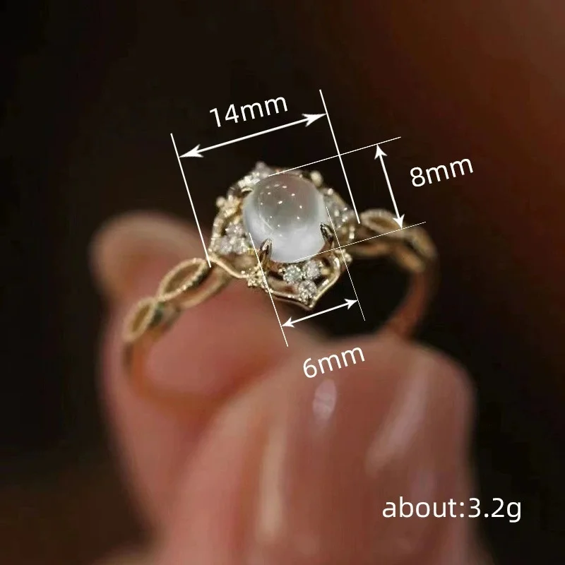 

Gold Plated Natural Moonstone Cat Eye Ring Feminine Charm Fashionable Geometric Design Wedding Ring Jewelry Accessories