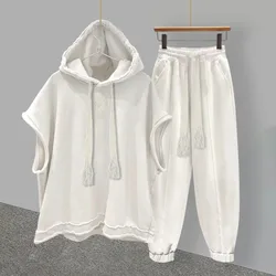 Novo 2022 feminino suitsolid color sem mangas capuz + calças casuais definir feminino/masculino