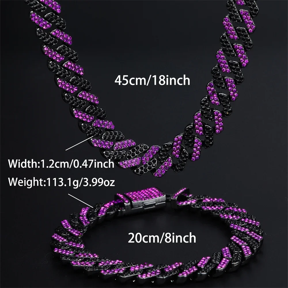 

Hip-Hop Chain Necklace with Purple Zirconia, Durable Jewelry for Daily Wear or Any Occasion, Stylish and Eye-Catching Design