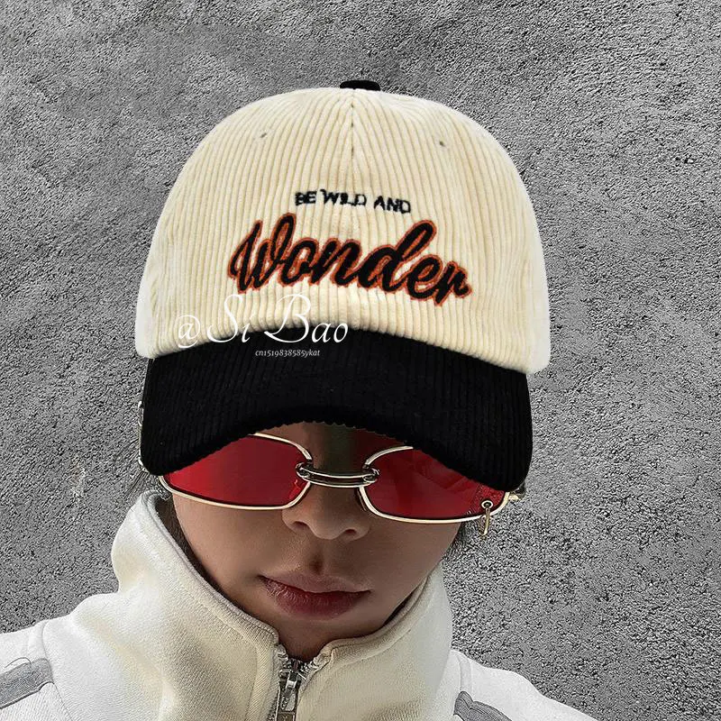 Fashion Corduroy Colorblock Embroidery Baseball Cap for Female Women's Winter Hat Cotton Snapback Men's Sun Adjustable Outdoor