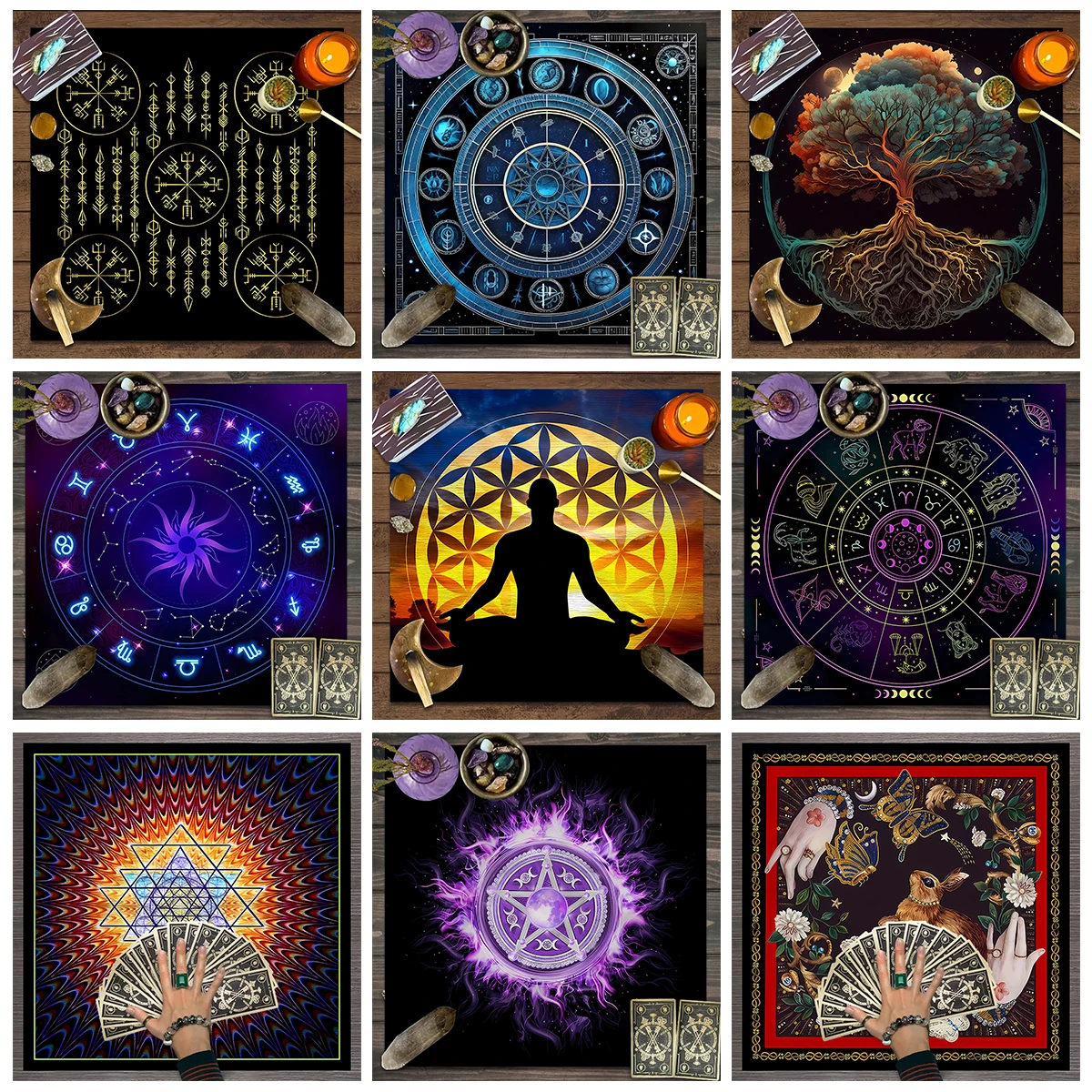 1 mantel de cartas de Tarot, tela de altar de astrología de runas misteriosas, mantel de decoración de cabina de brujería, mantel de juego de cartas