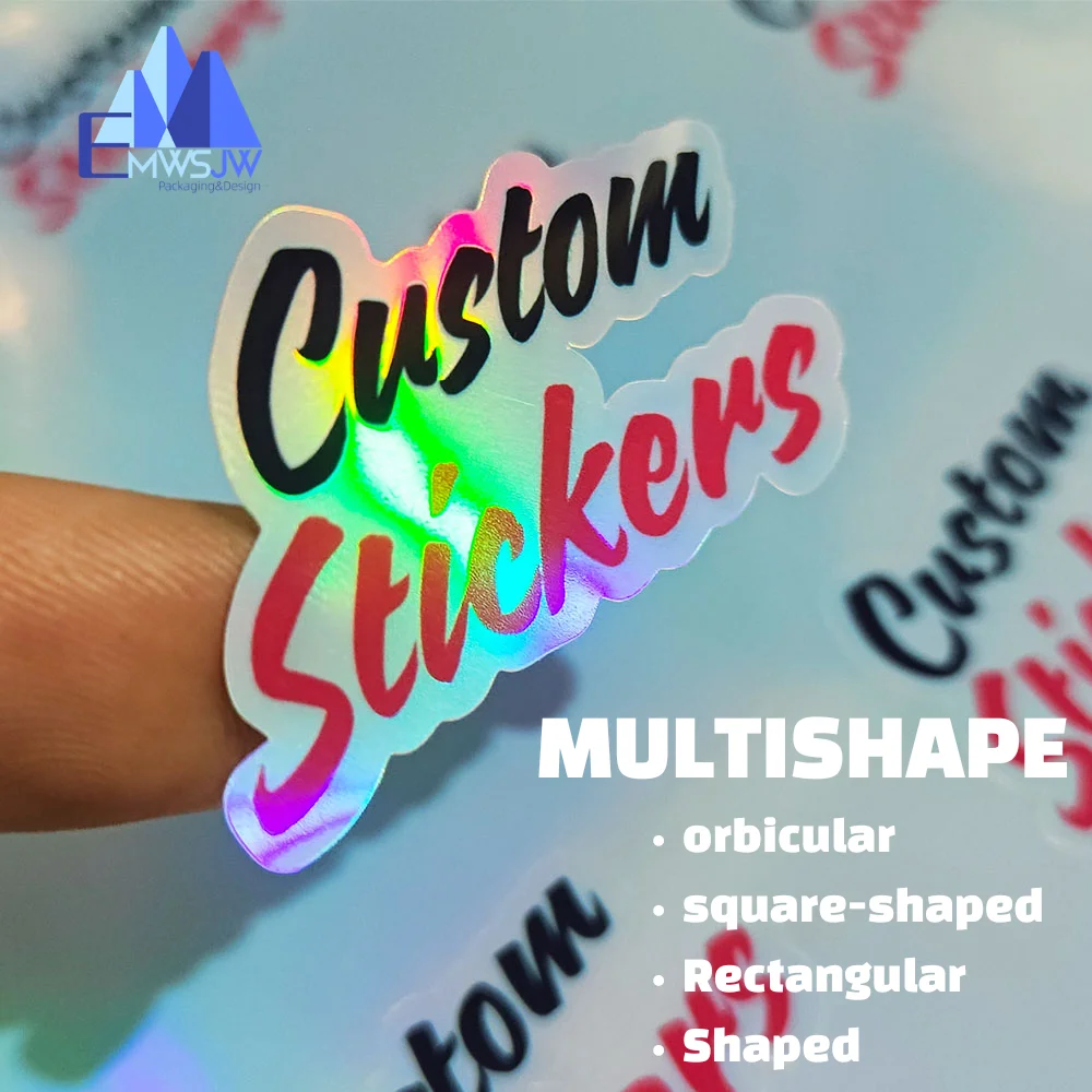 100pcs Custom Holographic Glitter Stickers own design logo For Vinyl Sticker Rainbow Personalized Stickers For Business Label