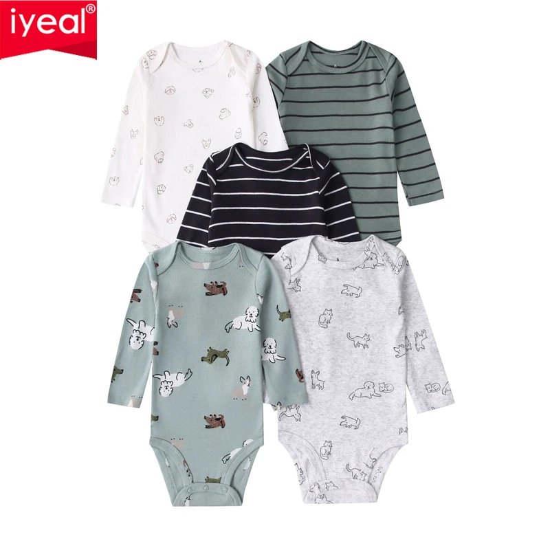 IYEAL  Baby Boys Girls Bodysuit 5PCS Long Sleeve 100% Cotton Baby Clothes 0-24 months Newborn body bebe Jumpsuit Clothing
