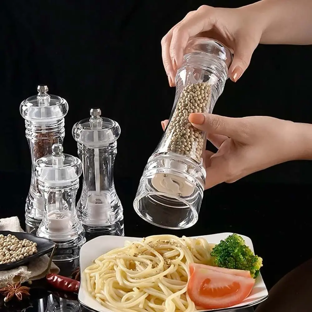 Portable Acrylic Pepper Grinder 4/5/6 Inch Salt Pepper Shakers Adjustable Coarseness Ceramic Rotor Seasoning Kitchen Tool