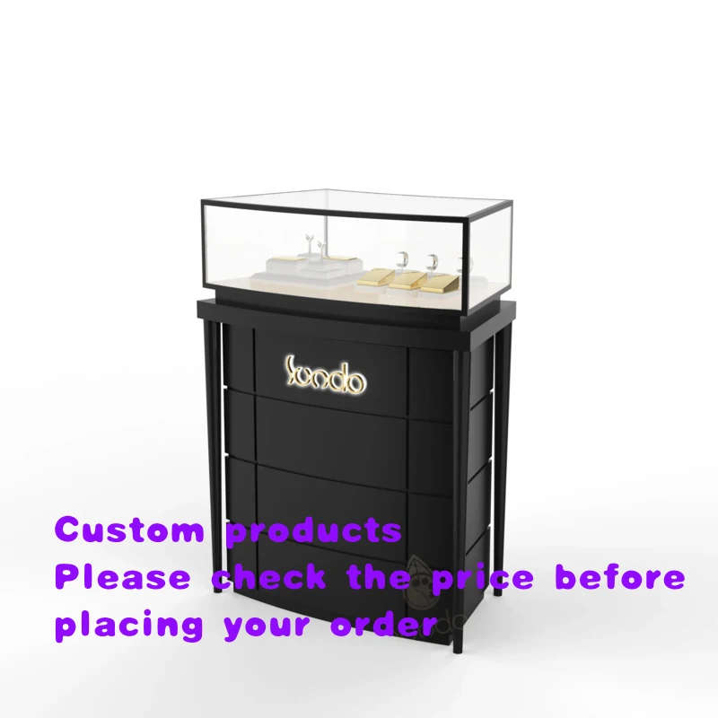 custom.Unique Design museum Antique Black Display Cabinet Cosmetics Watches Display Table Glass Showcases Counter Jewelry