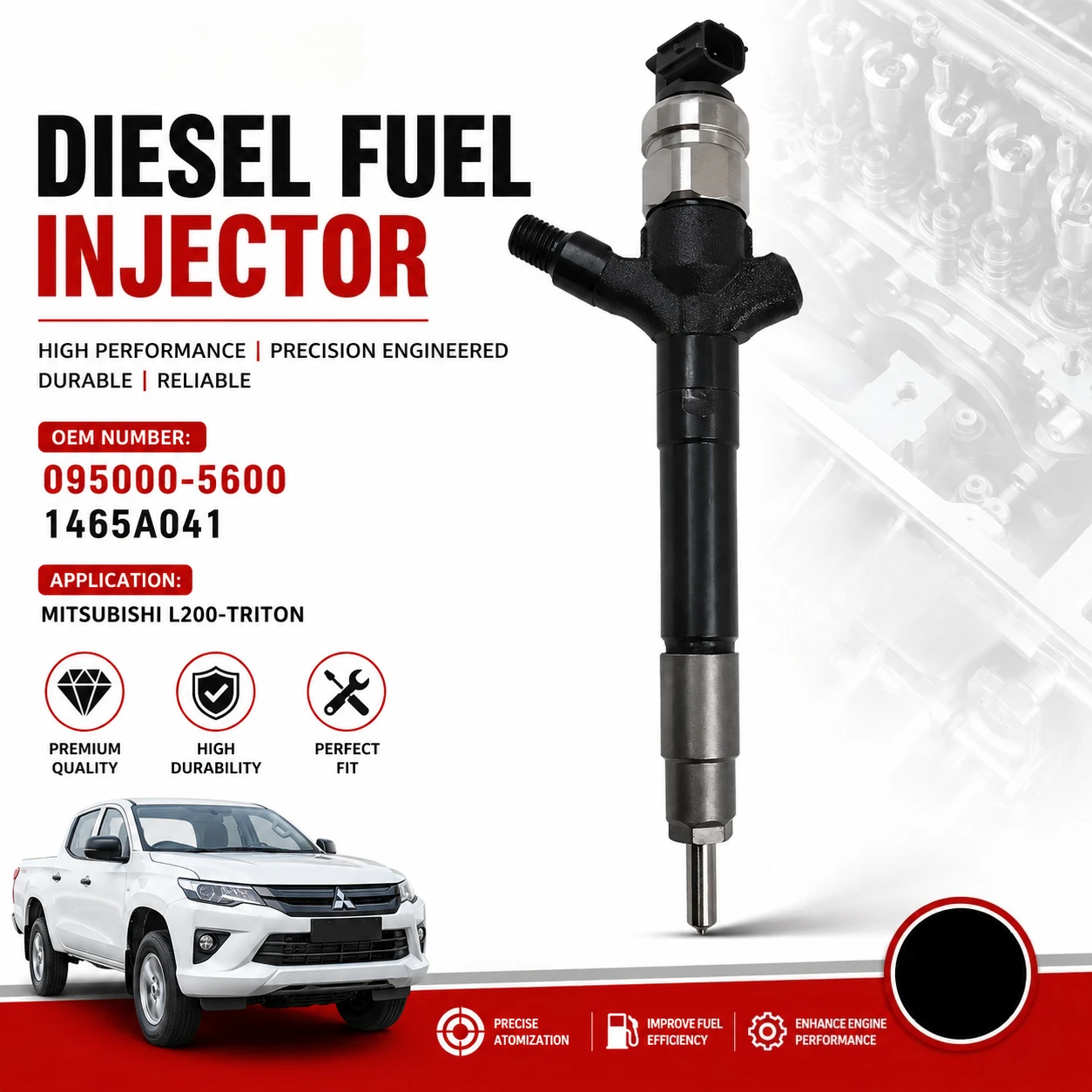 New Diesel Injector Replace OE 1465A041 095000-5600 Compatible with Mitsubishi L200 4D56 Engine Injector Aftarmerket Parts