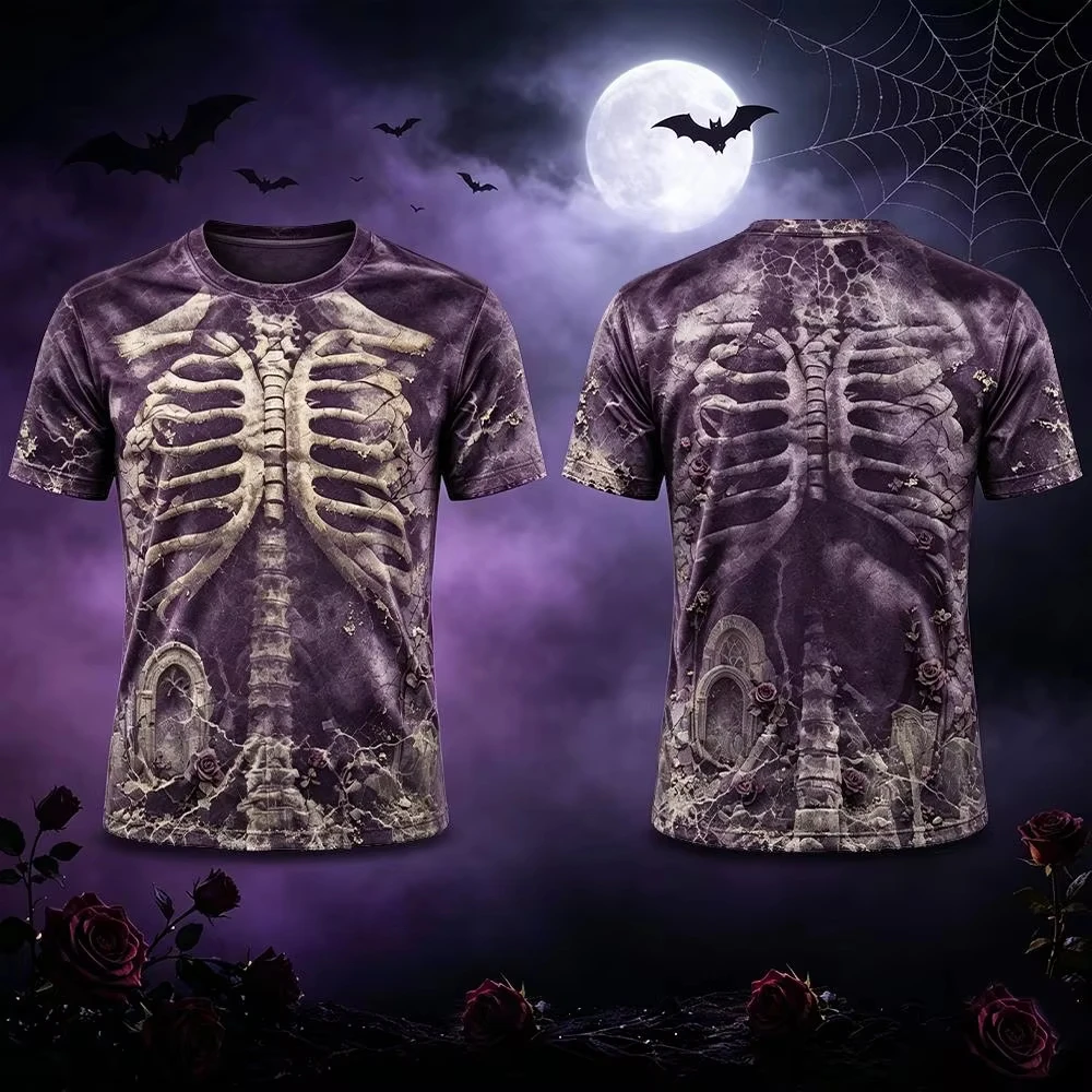 2026 /2027 Halloween Skeleton 3D Print T‑Shirt Optical Illusion Party Casual Tops Gothic Skeleton Zombie Short Sleeve Streetwear