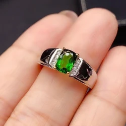 Cool Man Ring 5mm*7mm Natural Diopside Ring for Man 925 Sterling Silver Man Green Gemstone Birthstone Good Gift