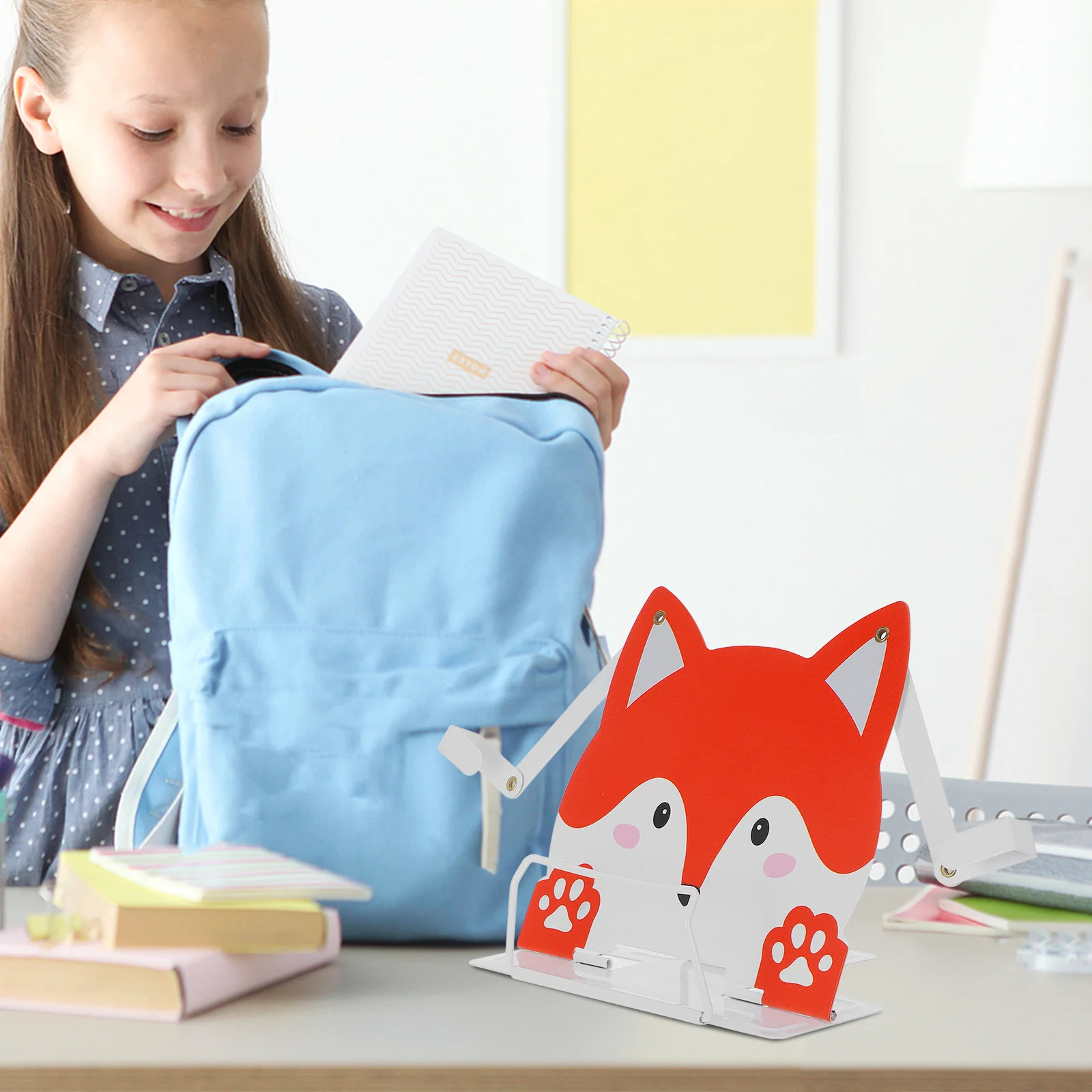 حامل قراءة على شكل ثعلب رف كتب سطح المكتب لحامل الكتب المحمول للاستخدام المنزلي والمدرسة والسفر