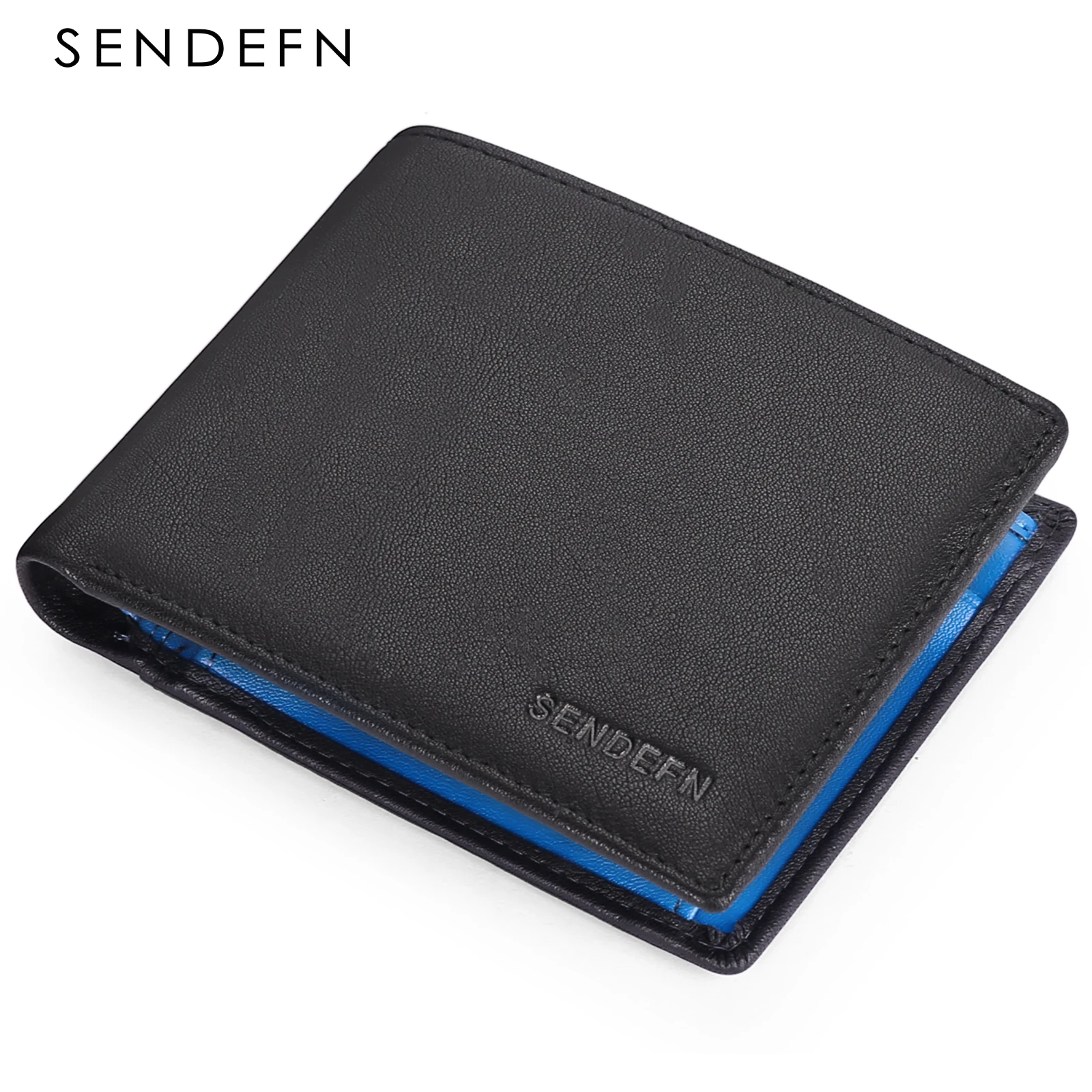 SENDEFN Genuine Leather RFID Blocking Slim Men Wallet Purse Card Holder Coin Pocket ID Window Minimalist Wallet for Men 5240