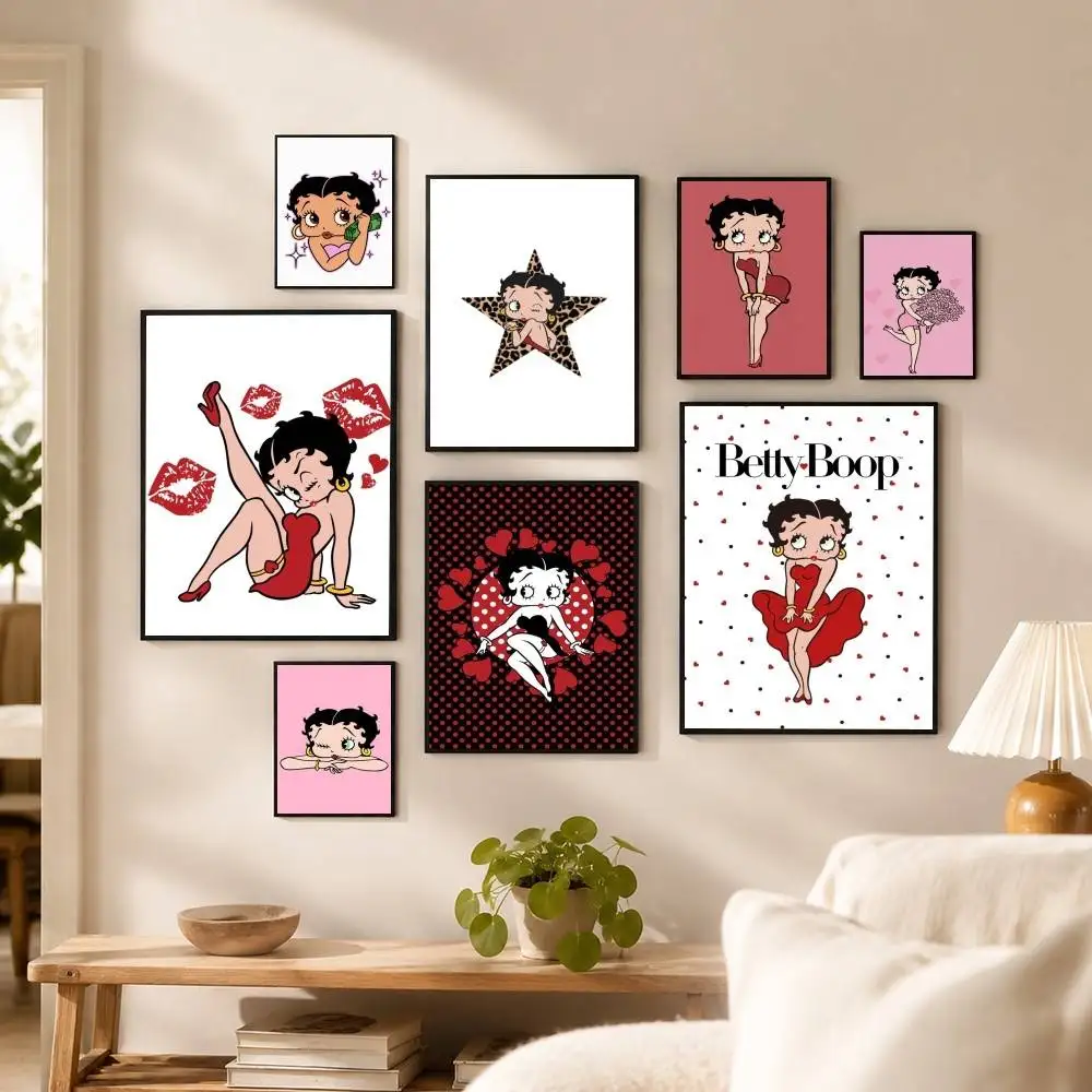 B-Betty B-Boop Poster Waterproof Wall Art Sticker For Bar Living Room Vintage Decor Print