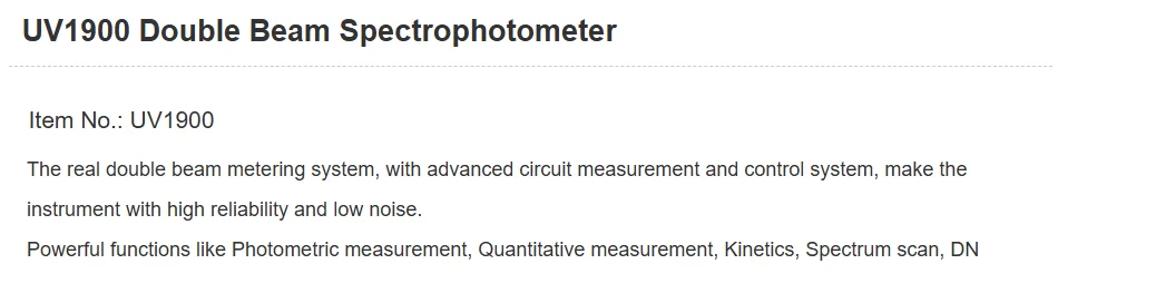 UV1900 Double Beam Spectrophotometer 2nm 190 nm-1100nm